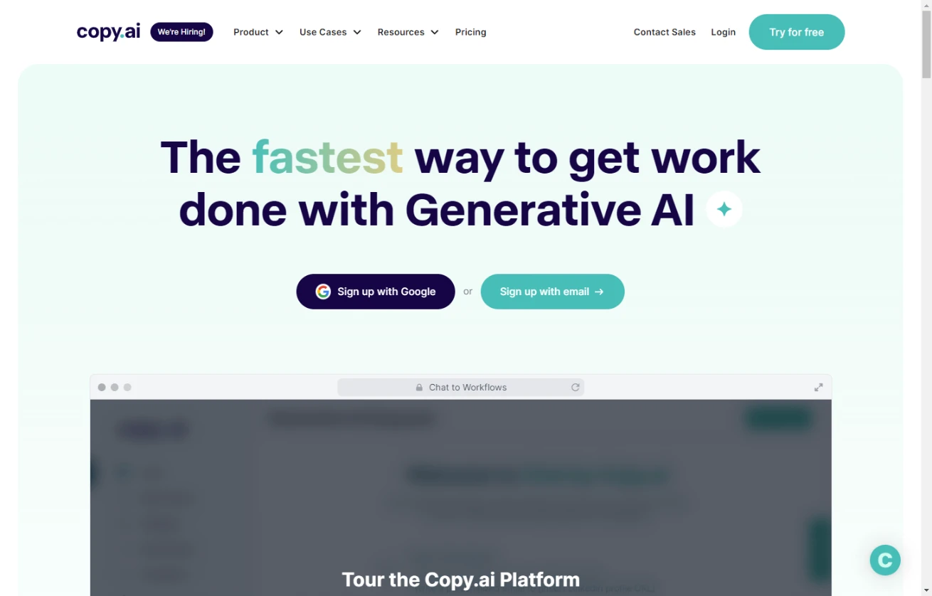 copy.ai website home page