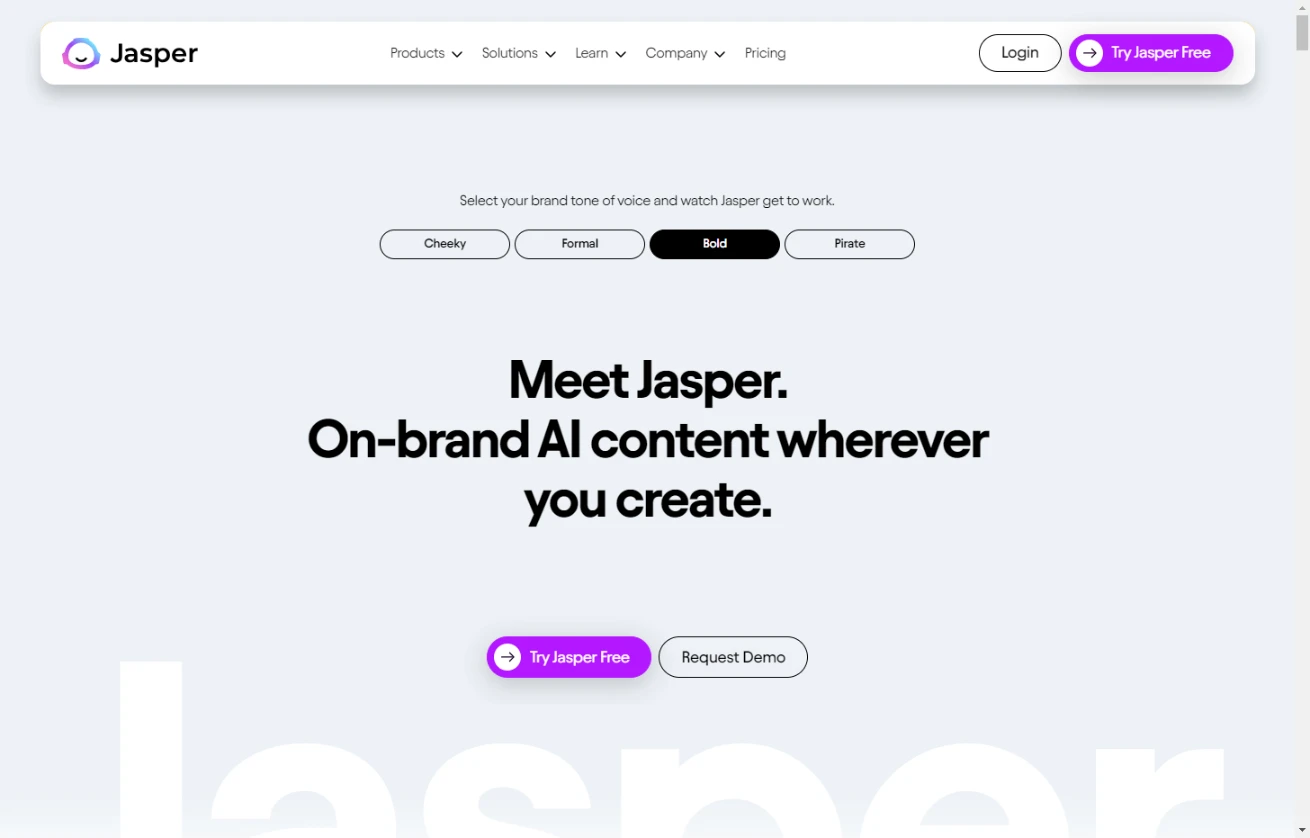 jasper AI content writer website's home page