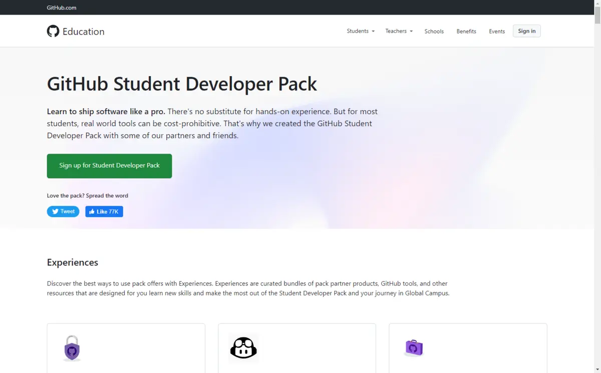 github developer pack homepage